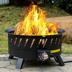 EcoNook 22 inch Portable Propane Fire Pits, Gas Fire Pit Bowl for Outside with Lid & Handle, Smokeless Gas Firebowl,Propane Firepit for Camping, Patio, Yard, Garden