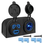 Hoembpn USB QC3.0 Car Charger Socket Panel Dual PD Type-c with On/Off Switch and Blue LED+12V/24V Cigarette Lighter Socket, USB Socket Tent Panel for Car Boat Marine Motorcycle Truck Caravan