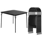 VECELO Folding Portable Card Table Square and Foldable Chair Sets 5PCS with Collapsible Legs & Vinyl Upholstery Padded, Metal, Black, Table1&Chair4