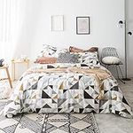 SUSYBAO Gold Triangle Duvet Cover Queen 100% Cotton Modern Geometric Duvet Cover 3 Pieces Set 1 Colorful Triangle Pattern Duvet Cover with Zipper Ties 2 Pillowcases Western Geometric Bedding Set Cozy