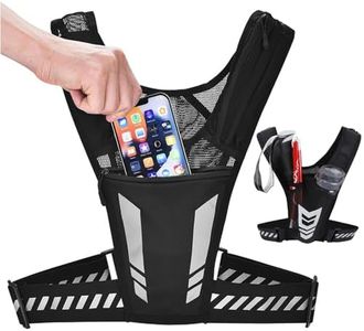 Veste de Running Porte-Téléphone, Zip Reflective Vests Holds 1000ml Water Bottle,Adjustable Waistband & Breathable Materials, Chest Gear for Men/Women, Running Or Cycling
