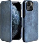 PULOKA for iPhone 15 - Sleek Flip Case - Premium Vegan Leather Phone Cover with Card Slot - Slim, Durable, Privacy Protection - Kickstand Function - Elegant Flip Wallet Cases for Apple - Blue