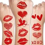 CHARLENT Red Sexy Lips and Heart Temporary Tattoos for Valentine's Day Party Supplies - 10 Sheets Valentine's Day Tattoos for Party Supplies Favors Decorations Gifts