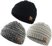 Durio 0-2 Years Warm Winter Baby Beanies for Boys Soft Thick Cozy Knitted Toddler Infant Winter Hat Babies Caps 3 Pack Black & Light Grey & Black White