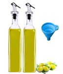 Xariya Oil and Vinegar Dispenser Bottle for Kitchen, Glass Oil Bottle, Kitchen Oil Container, Oil Pourer with Funnel (Pack of 2pc Oil Bottle + 1 Pc Funnel) Transparent | Glass, 500 Milliliter