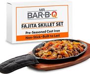 Cast Iron Fajita Skillet Set | Sizzling Plate with Wooden Base and Cloth Handles