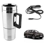 Oshotto 12V Electric Car Kettle Stainless Steel For Hot Water Tea Coffee Milk Heating Cup/Mug for Travelling Trip Audi Q8 (300ml) - Silver