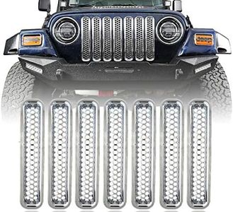 Hooke Road Chrome Front Grill Mesh Inserts for 1997-2006 Jeep Wrangler TJ & Unlimited (Pack of 7)