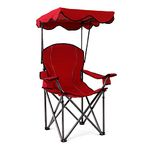 LET'S CAMP Camping Chair with Shade, Heavy Duty Canopy Folding Camping Lounge Chair with Carry Bag for Outdoor Camping Hiking Beach 600D Oxford Gewebe, Red