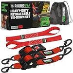 Rhino USA Retractable Ratchet Tie Down Straps (2PK) - 3,033lb Guaranteed Max Break Strength, Includes (2) Ultimate 2" x 10' Autoretract Tie Downs with Padded Handles