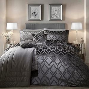 Soiree - Luxury Ogee Velvet Duvet Cover - Super King Bedding Size (260 x 220cm) - 2X Pillowcases - Soft & Cosy Velvet Bedding in Slate Grey - Jacquard - Luxury Bedding - Grey Velvet Duvet Sets