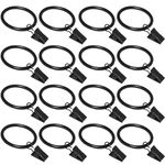 16 Pack Curtain Rings with Clips, Window Clip Rings Black Curtain Hooks Hangers Clip Rings for Hanging Drapery Drapes Bows, Small 1.26 Inch in Diameter, Fits up to 1" Rod