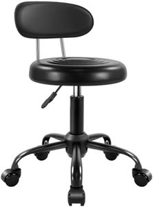 Rolling Stool with Wheels Swivel Stool with Back Height Adjustable Chair PU Leather Rolling stools Ideal for SPA Salon Home Office Drafting Work (Black)