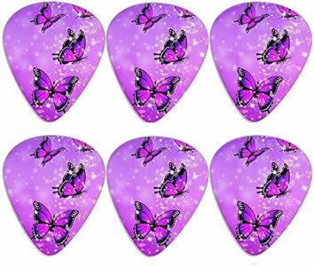 Dolyues Electric Guitar Picks 6 Pack, Purple Crystal Bling Butterfly Pattern Guitar Pick Classical Drop Shape 0.96mm Heavy Guitar Plectrums for Acoustic Guitars for Women Girls Guitarist