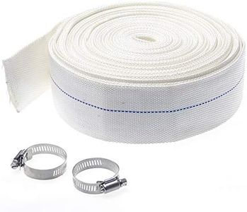 KATSU Tubo flessibile di Scarico Piatto 20 m x 38 mm, Inodore, con 2 Clips per pompe Sommerse e Pompe dell'Acqua, Laghetto Drenante, Giardino Irrigazione, Vasca Idromassaggio, Piscina, Bianco 664345