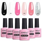 AIMEILI Valentine's Day Gel Nail Polish Set, French Tips White Gel Nail Polish Kit Clear Nude Pink Glitter Black Gel Color Polish Set Soak Off Nail Lacquer Color Set Of 6pcs X 10ml - Kit Set 1