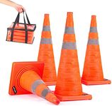 BATTIFE [4 Pack] 28 Inch Collapsible Traffic Safety Orange Cones, Multi Purpose Pop-up Cones and Reflective Collar, for Road Parking, Driving Practice