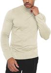 KINGBEGA Mens Interlock Knit Mock Turtlenecks Supper Elastic 100% Knitted Sweater Ski Casual Pullover Top Beige