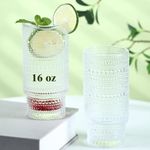 Cowjut 6pcs Hobnail Drinking Glasses Set, 16 oz Vintage Glassware Drinking Glasses, Clear Water Glasses Tumbler, Cups for Kitchen, Juice, Beer, Cocktail, Whiskey