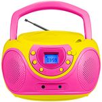 hPlay Gummy P16 Portable CD Player Boombox AM FM Digital Tuning Radio, Aux Line-in, Headphone Jack, Foldable Carrying Handle (Pink)