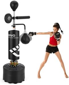 Punching Bag with Stand for Adult with Relax Bar, Speed Bag and Hitting Target, 5 in 1 Heavy Boxing Bag Freestanding, Kickboxing Bag Adjustable Height
