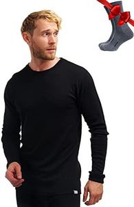 Merino.tech Merino Wool Base Layer - Mens 100% Merino Wool Long Sleeve Thermal Shirts Lite, Midweight, Heavyweight + Socks (X-Large, Black 250)