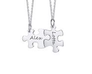 Personalised Best Friend Necklace - Customised Stainless Steel Puzzle Name BFF Necklace for 2, Silver Jigsaw Matching Necklaces for Women Girls, Friendship Necklace Gifts for Birthday Christmas