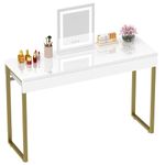 GreenForest Dressing Table with 2 Drawers Glossy White 100 x 40 cm Home Office Computer Desk Makeup Vanity Console Table with Metal Gold Legs for Small Spaces Bedroom Furniture No Mirror,Gold