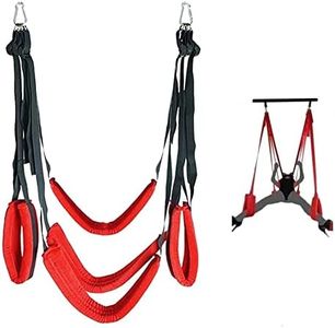 [Meine Toys] Set Altalena Yoga da Soffitto Girevole a 360° di Lusso Rosso, Cuscino a 3 Strati per Giochi Sportivi al Coperto