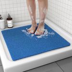 Non Slip Shower Mat, Comfortable Bath mat for Textured Surface,Quick Drying Easy Cleaning Shower Floor Mat for Wet Area,Without Suction Cups Blue 24 x 24
