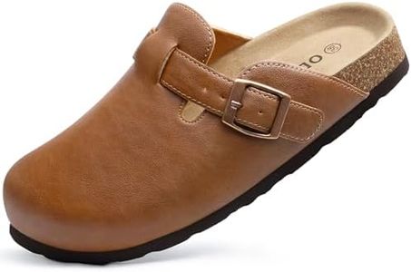 ODOLY Unisex Vegan Leather Clogs Womens Mens Cork Footbed Mules slip on Potato Shoes with Arch Support, Caramel Brown, Size 43