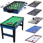 Sunnydaze 10-in-1 Game Table - Combination Multi-Game Table with Billiards, Push Hockey, Foosball, Ping Pong, and More - 49.5-Inch - Game Time Blue