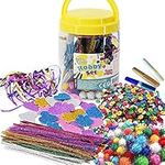 The Magic Toy Shop Kids Mega Craft Jar Set DIY Art Project Supplies Pom Poms Beads Paper Foam Glitter Hearts