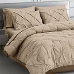 Maple&Stone Queen Comforter Set 7 Pieces Pinch Pleat Bed in A Bag, Beige Comforter Queen Sets Pintuck with Comforter Sheets Pillowcases & Shams, Beige