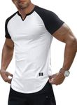 JMIERR Men's Muscle Shirt V Neck Patchwork Longline Short Sleeve Henley Shirt Gym Workout Athletic Tees Shirts Mens, XL