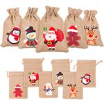 DERAYEE 12 Pieces Line Jute Drawstring Gift Bag Christmas Party Burlap Bag Candy Pouch Snack Sack for kids Xmas Party Favors