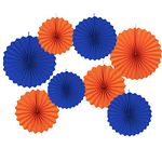 Party Hanging Paper Fans Set,16in 10in and 8in Orange Blue Round Paper Ceiling Party Decoration Suppiles,Set of 8