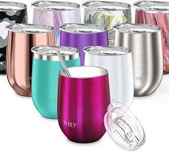 Wine Tumbler Vacuum Insulated Stemless - THILY 12 oz Triple Wall Insulated Stainless Steel Wine Glasses with Lid and Straw, Keep Cold or Hot for Wine, Coffee, Cocktails and Drinks, Magenta