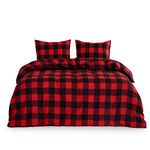 Wake In Cloud - Plaid Duvet Cover Set, Red and Black Buffalo Check Gingham Checker Geometric Modern Pattern Printed, Soft Microfiber Bedding (3pcs, King Size)