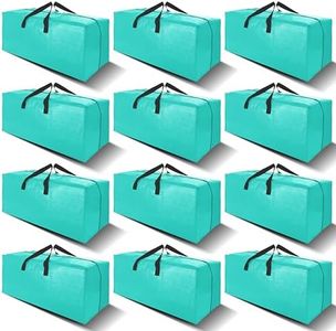 VELVETSURE 12 Pack Heavy Duty Large Moving Bags W/Backpack Straps - Strong Handles & Zippers, Storage Totes For Space Saving, Fold Flat, Alternative to Moving Box and Storage Bin, Aquamarine