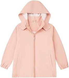 EIGIOO Toddler Waterproof Rain Jacket Lightweight Soft Lining Kids Windbreaker Boys girls Outdoor Raincoat Dusty Pink 8/9
