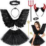 iZoeL Halloween Angel Costume Women Devil Costume Women, Angel Wings Halo Devil Wings Devil Horns And Fork Black Tutu- Womens Halloween Costume Girls - Carnival Accessories