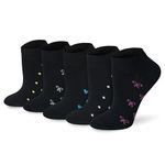 Socksmad Ladies Trainer Socks Size 4-7 - Coloured Heel & Toe Socks Black Multipack - Womens Sports Socks - Cotton-Rich, Summer Trainer Liners - Gifts for Her - Heart & Bow, 5 Pair Pck