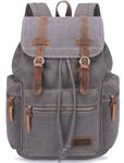 Bluboon Vintage Backpack Leather Trim Casual Bookbag Men Women Laptop Travel Rucksack …, Grey, L, Rucksack Backpacks