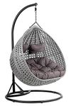 DEVOKO Outdoor Indoor Balcony, Garden, Porch, Back Yard, Living Room, Bed Room, Terrace Jhula Patio Rattan and Wicker Unique Design Double Seater Swing for Adult and Child (Grey)