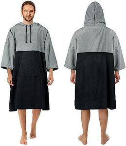 Zingtto Surf Poncho Changing Robe, 3/4 Sleeve Extra Large Thick Hoodie Towel Poncho for Men Women Beach Swimming, 43‘’x35‘’, Black Gray