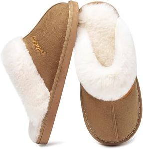 Chaussons Femme Homme Hiver Chaud Mémoire de Forme Confortable fourrés Faux Daim à Fourrure Doublure Pantoufles Antidérapant Intérieur/extérieur Noisette 38.5-40