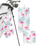 Flamingo Tropics Golf Towel with Cl