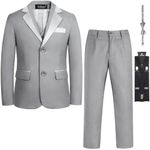 LOLANTA Boys Formal Suit Slim Fit Ring Bearer Outfit Kids 3 Piece Tuxedo Dress Clothes Blazer Vest Pants Set with Suspenders(Grey,16)