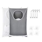 2 PCS Hanging Laundry Hamper Bags, 30 x 20in Hanging Laundry Bag with Steel Hooks Self-Adhesive Hooks, Laundry Organizer Laundry Basket Bags with Zipper for Holding Dirty Clothes